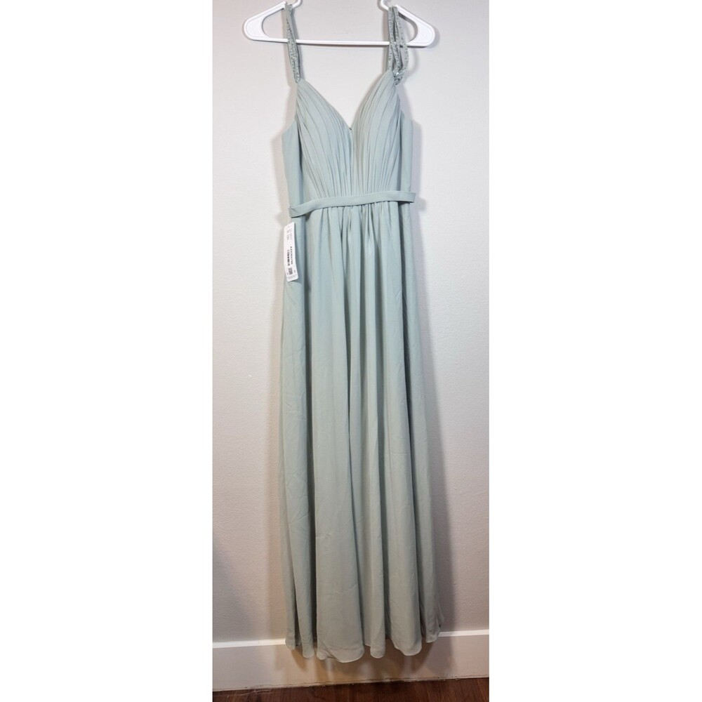 Azazie Solana Bridesmaid Dress A2 Agave Chiffon Sleeveless Floor Length NWT